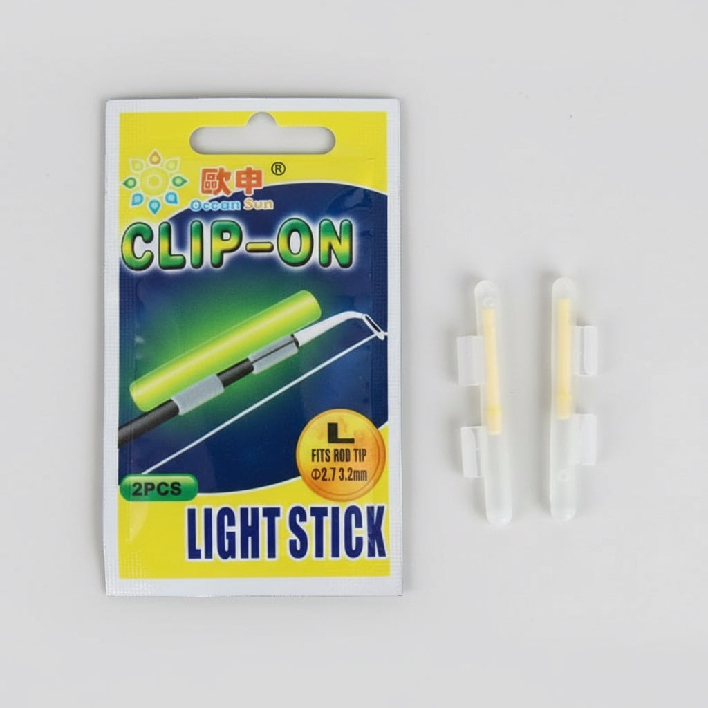Clip-on light stick packaging with two light sticks on a black background
