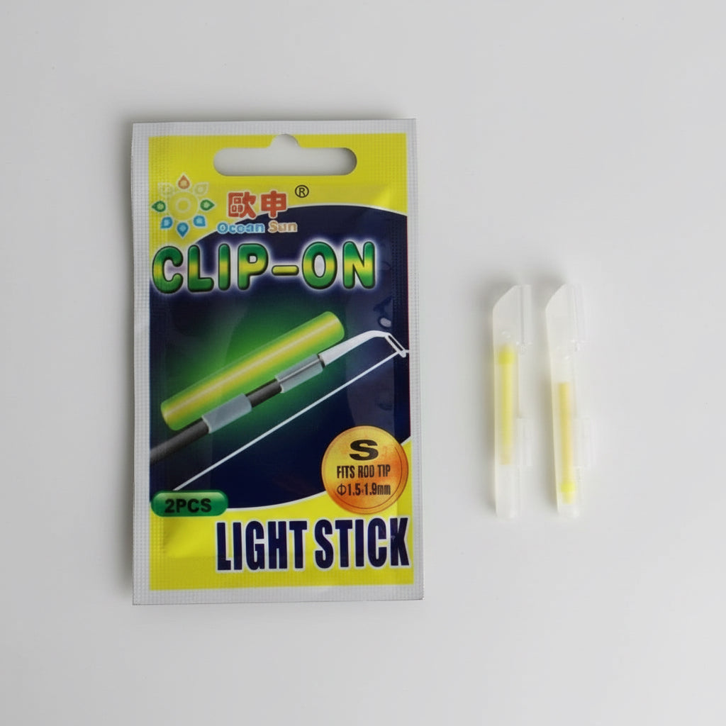 Clip-on light stick packaging with two light sticks on a black background