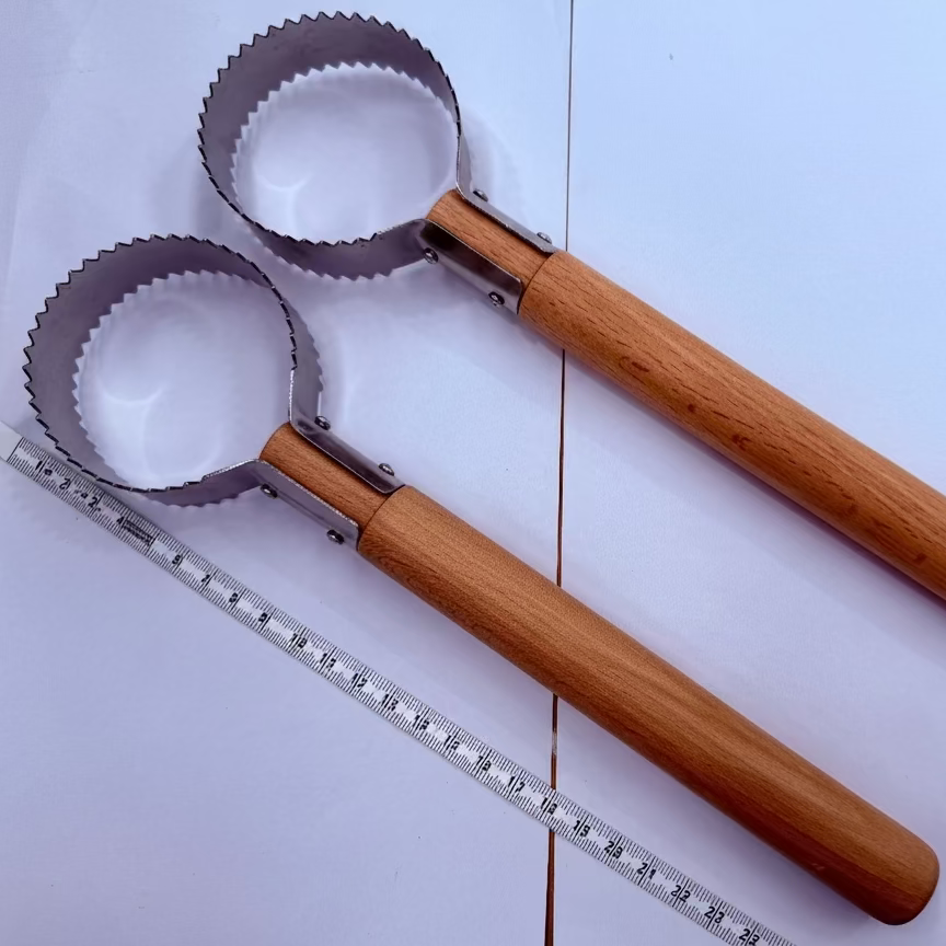 Stainless Steel Round Fish Scaler with Wooden Handle