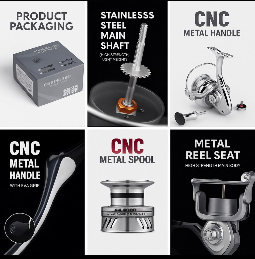 GA Series Spinning Fishing Reel – CNC Metal Spool, Stainless Steel Main Shaft, Metal Handle, High Strength Body (3000–7000 Sizes)