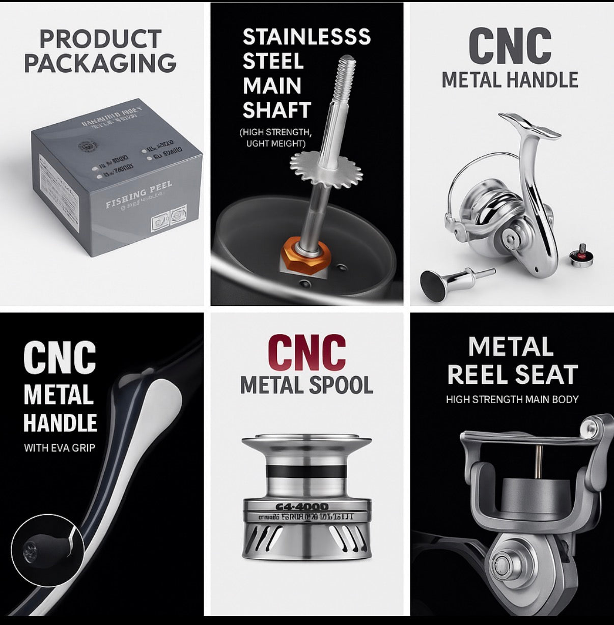 GA Series Spinning Fishing Reel – CNC Metal Spool, Stainless Steel Main Shaft, Metal Handle, High Strength Body (3000–7000 Sizes)