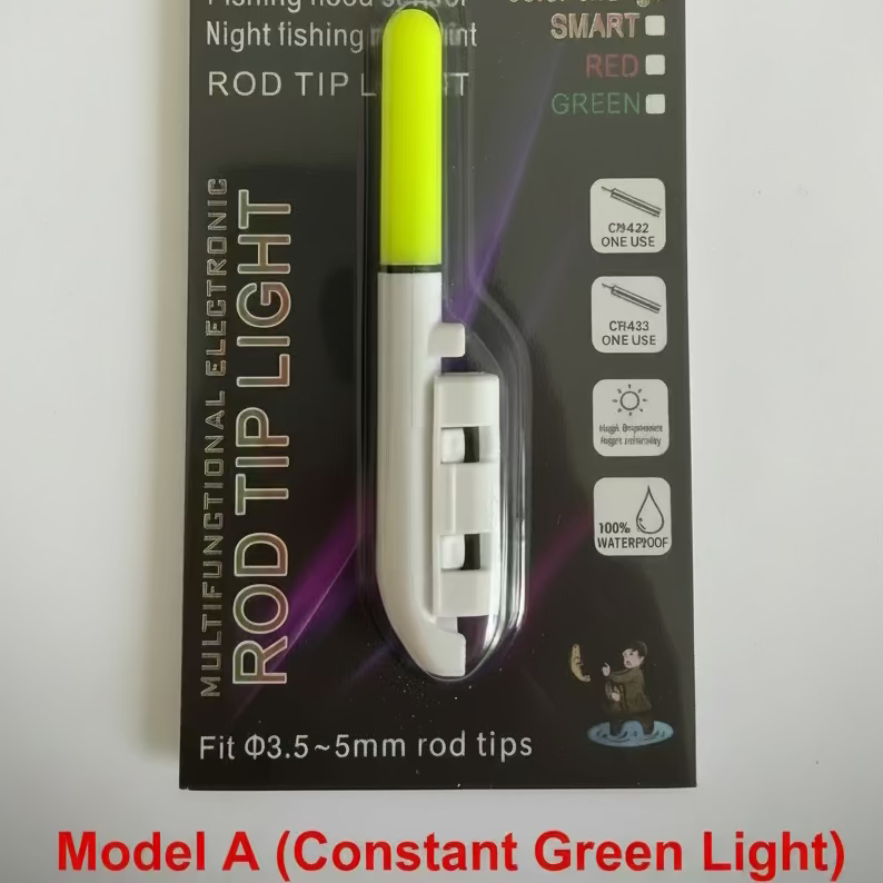 BRUNA fishing rod tip light packaging with green light indicator on a gray background