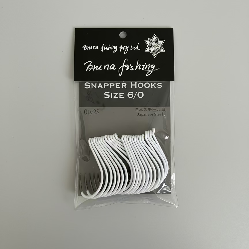 Premium Snapper Hooks – 4/0, 5/0, 6/0 | Japanese Steel | Green / White | 25pcs Pack  (10 packs for $156.95)